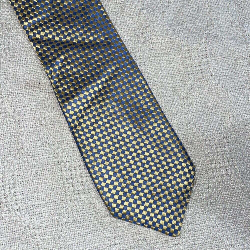 Oxxford Clothes Men’s Dress Tie Size 61” 3.5” Gold Blue Argyle Silk Business